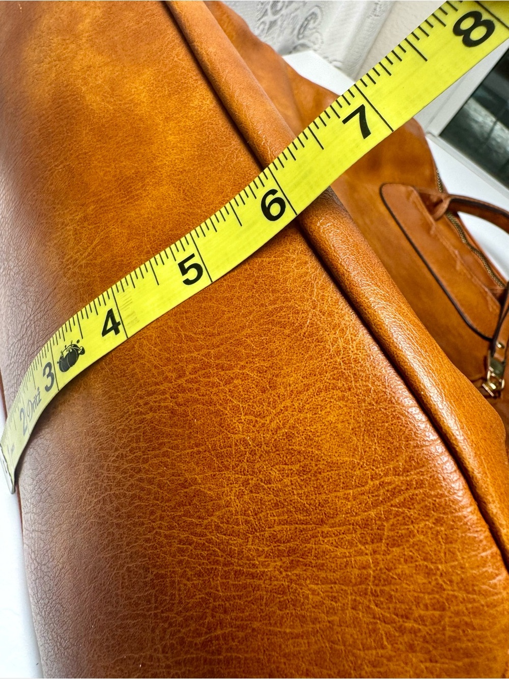 Convertible Vegan Leather Backpack Tote in Cognac with Woven Guitar Strap - Picture 7 of 9